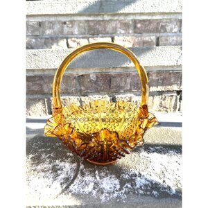 Vintage Fenton Amber Hobnail Glass Basket.